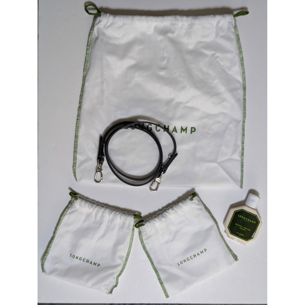 Longchamp Black Crossbody Leather Strap, Care Kit Saphir Cream, Dust Bag Bundle